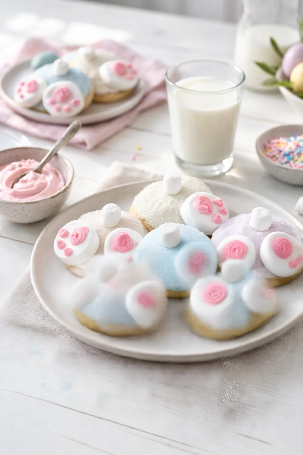 Alternative angle of Bunny Butt Cookies served with a pairing