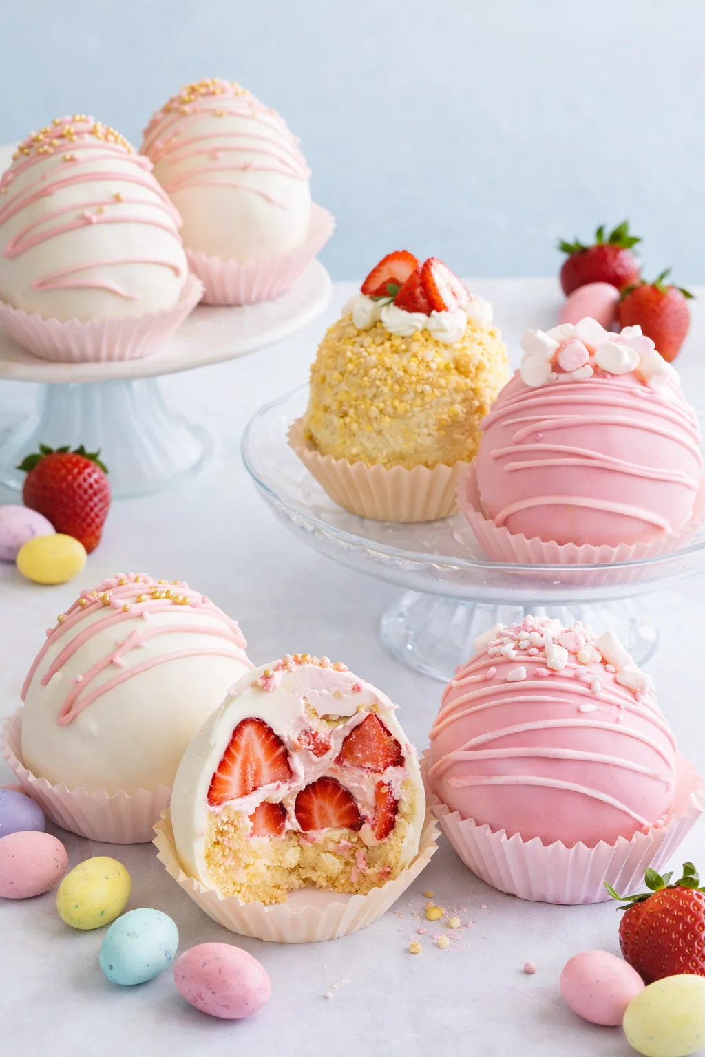 Variation ideas for Strawberry Shortcake Easter Egg Bombs shown in a styled layout