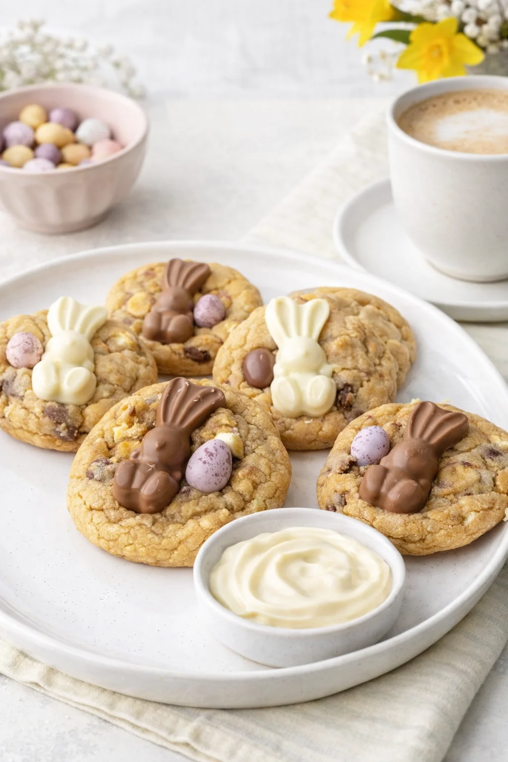Alternative angle of Easter Chocolate Cookies served with a pairing