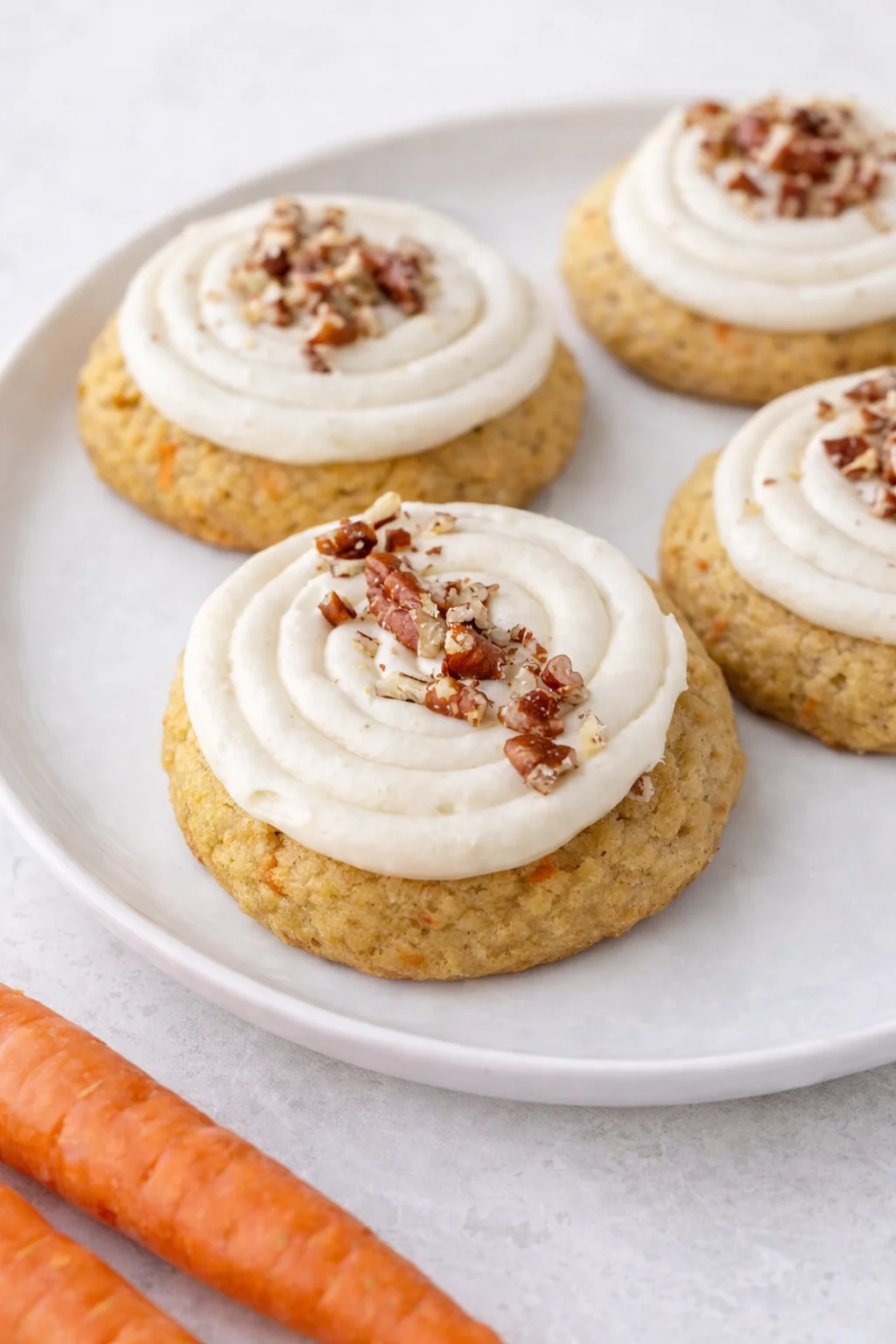 Final plated Spiced Crumbl Carrot Cake Cookies served as a hero shot