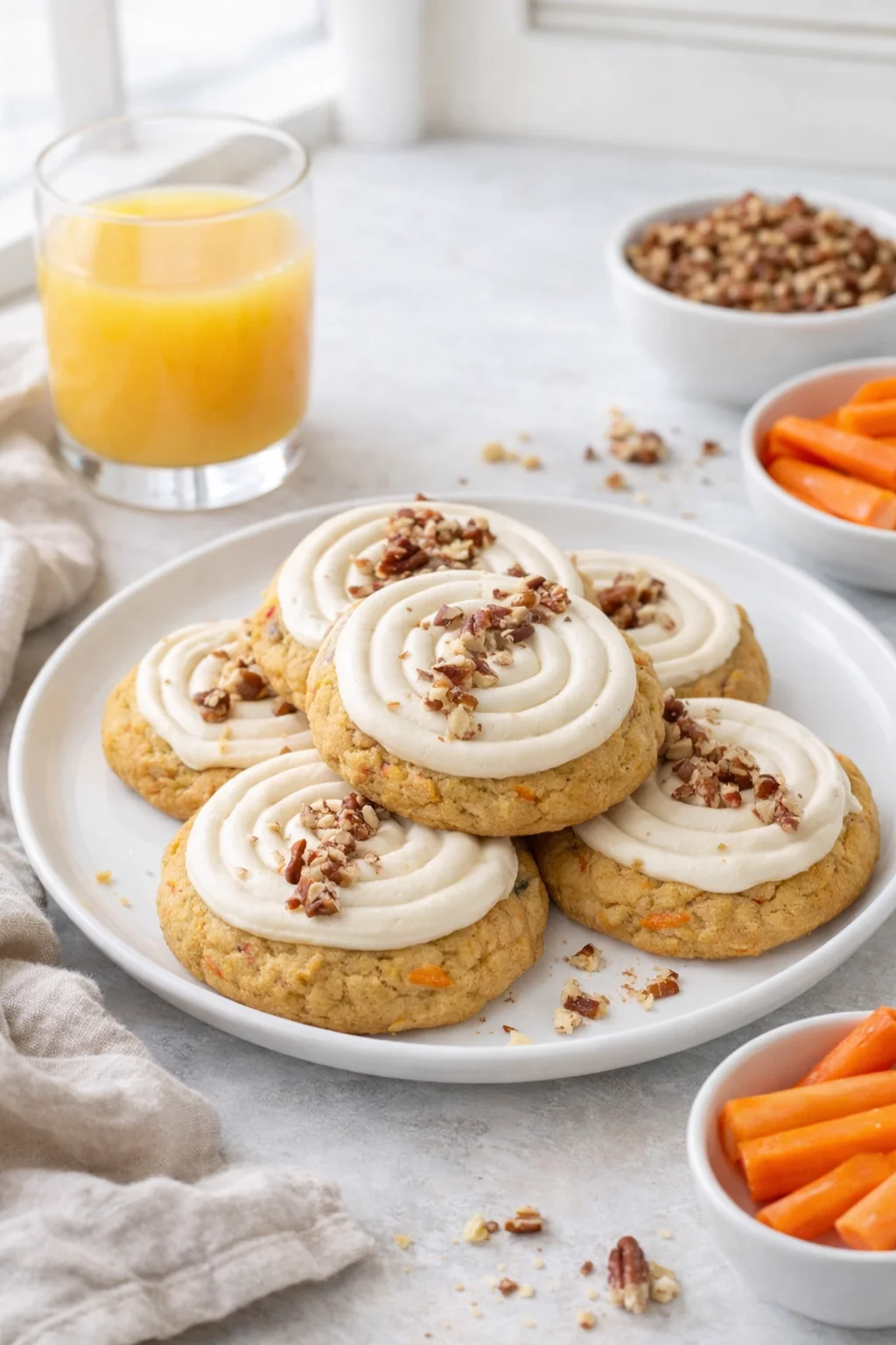 Alternative angle of Spiced Crumbl Carrot Cake Cookies served with a pairing
