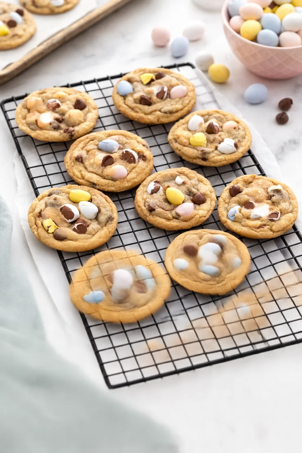 Cookies resting briefly on sheet then transferred to wire rack to cool completely.