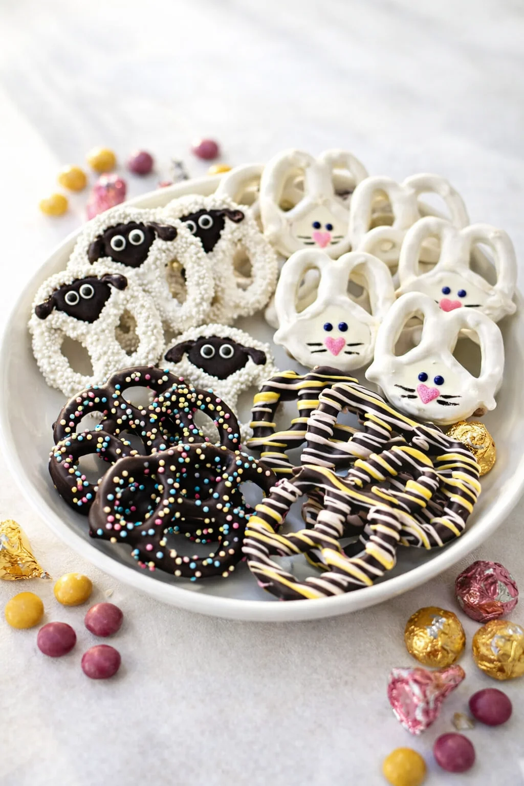 Final plated Best Chocolate Covered Pretzels for Easter served as a hero shot