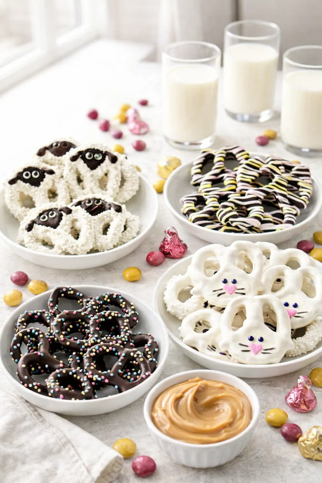 Alternative angle of Best Chocolate Covered Pretzels for Easter served with a pairing