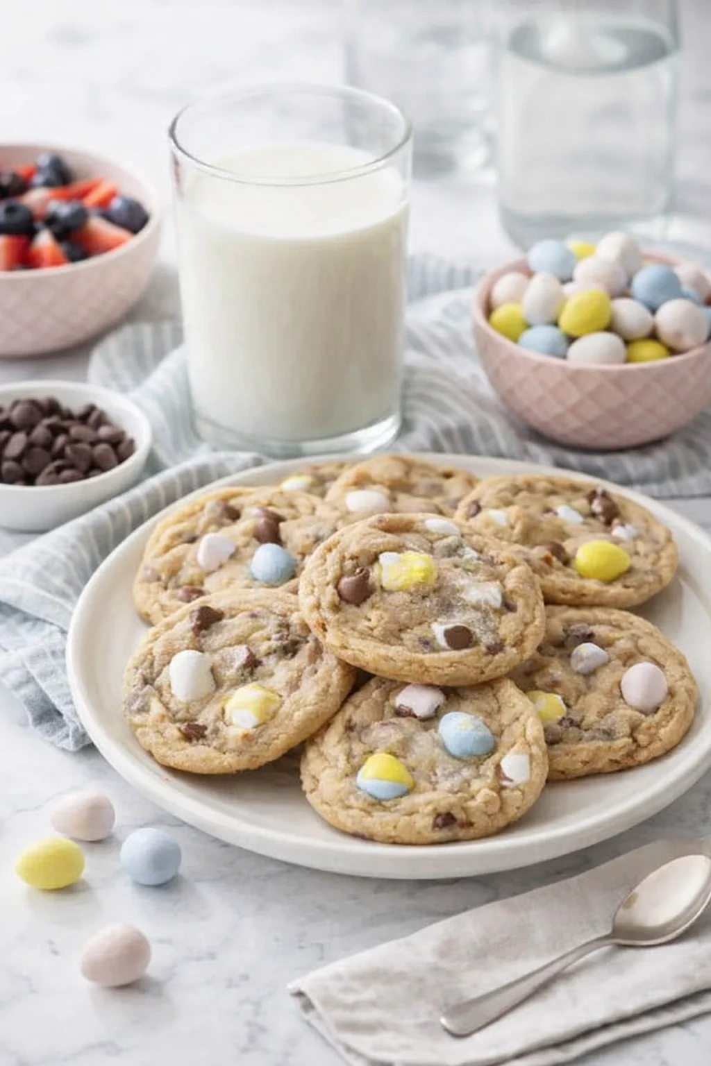Alternative angle of Cadbury Egg Cookies served with a pairing