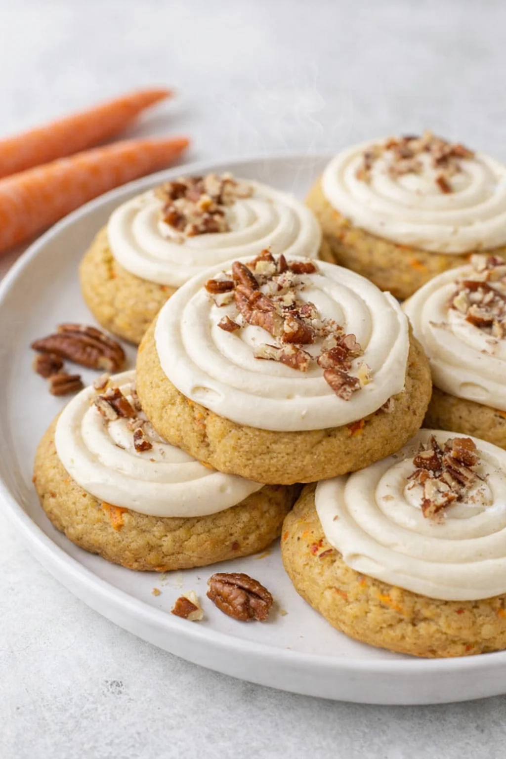 Final plated Spiced Crumbl Carrot Cake Cookies copycat recipe served as a hero shot