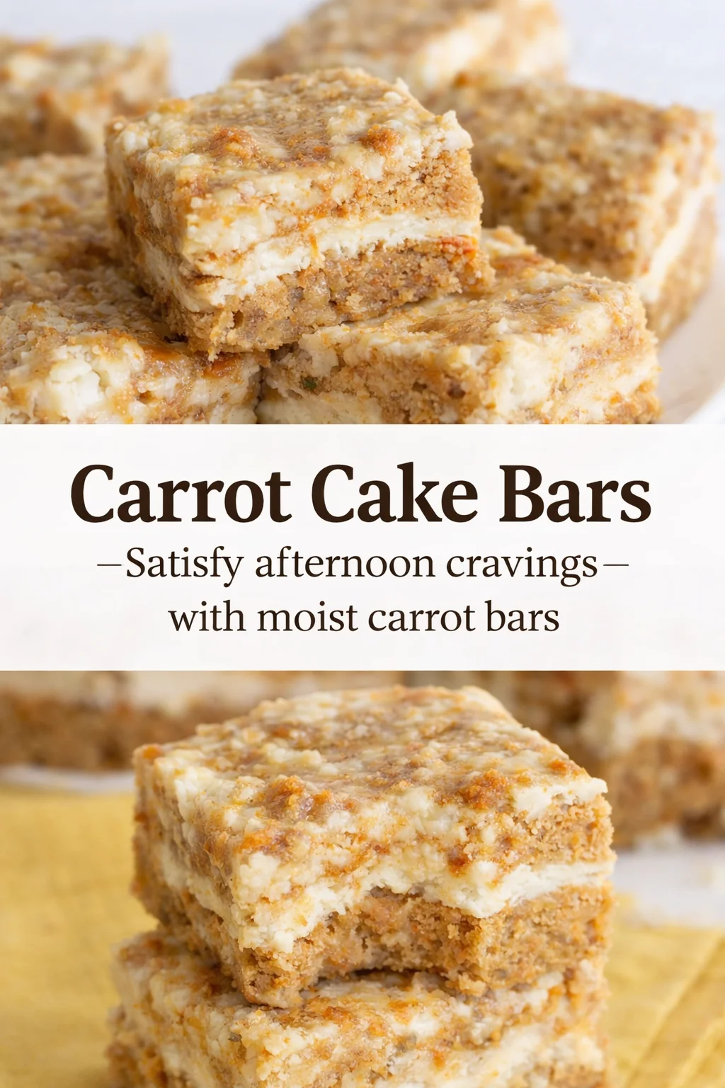 Pinterest-style image for Carrot Cake Bars with centered text overlay