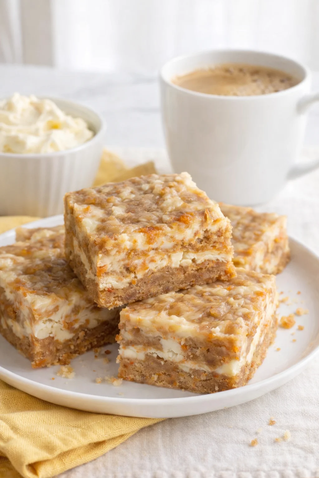 Alternative angle of Carrot Cake Bars served with a pairing