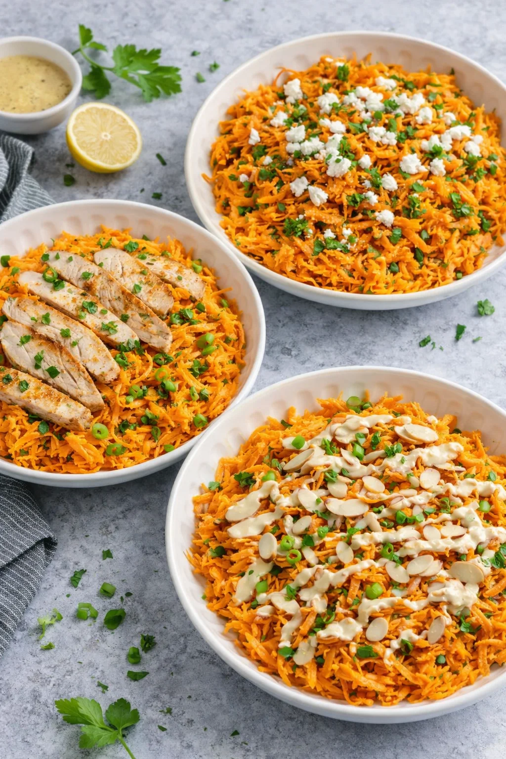 Variation ideas for French Carrot Salad with Lemon Dijon Dressing shown in a styled layout