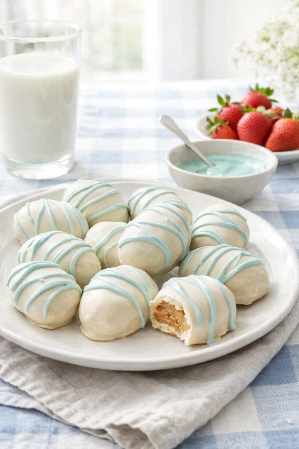 Alternative angle of Peanut Butter Easter Eggs served with a pairing