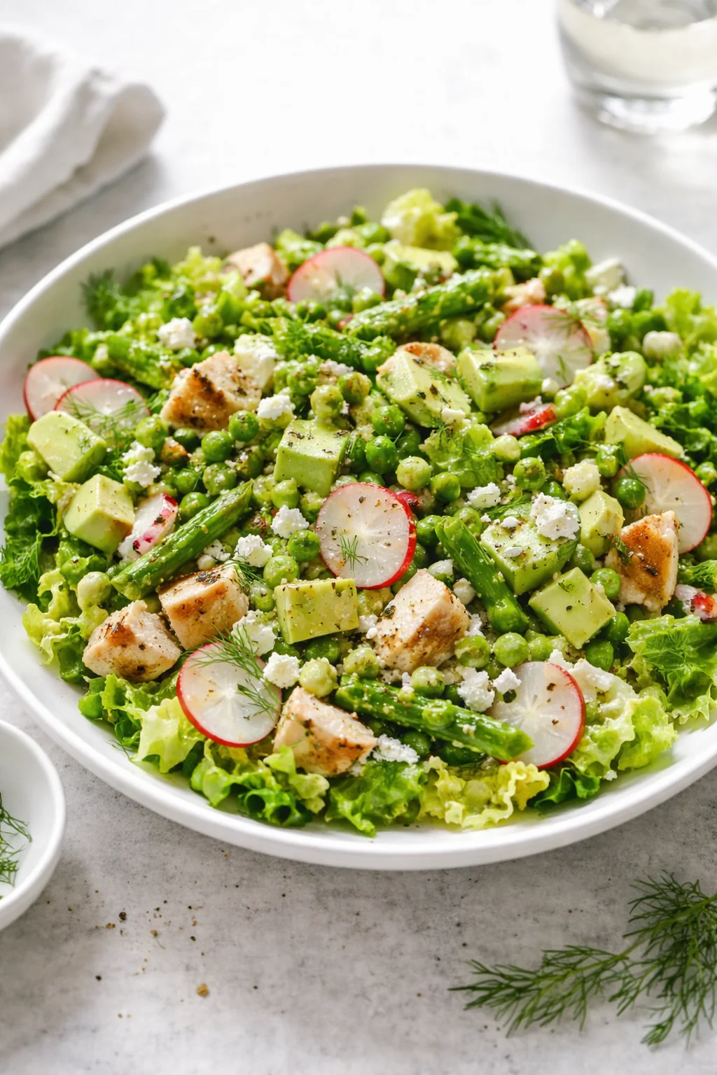 Final plated Spring Chopped Salad served as a hero shot