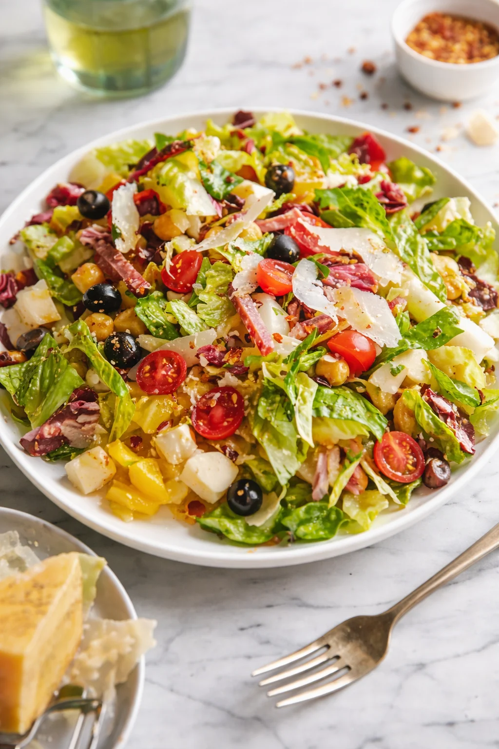 Final plated Italian Chopped Salad served as a hero shot