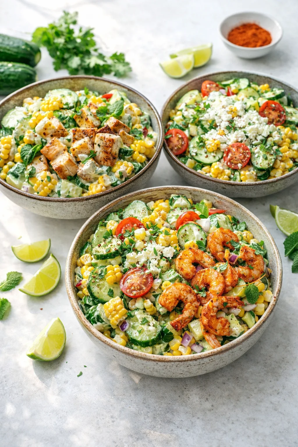 Variation ideas for Street Corn Creamy Cucumber Salad shown in a styled layout