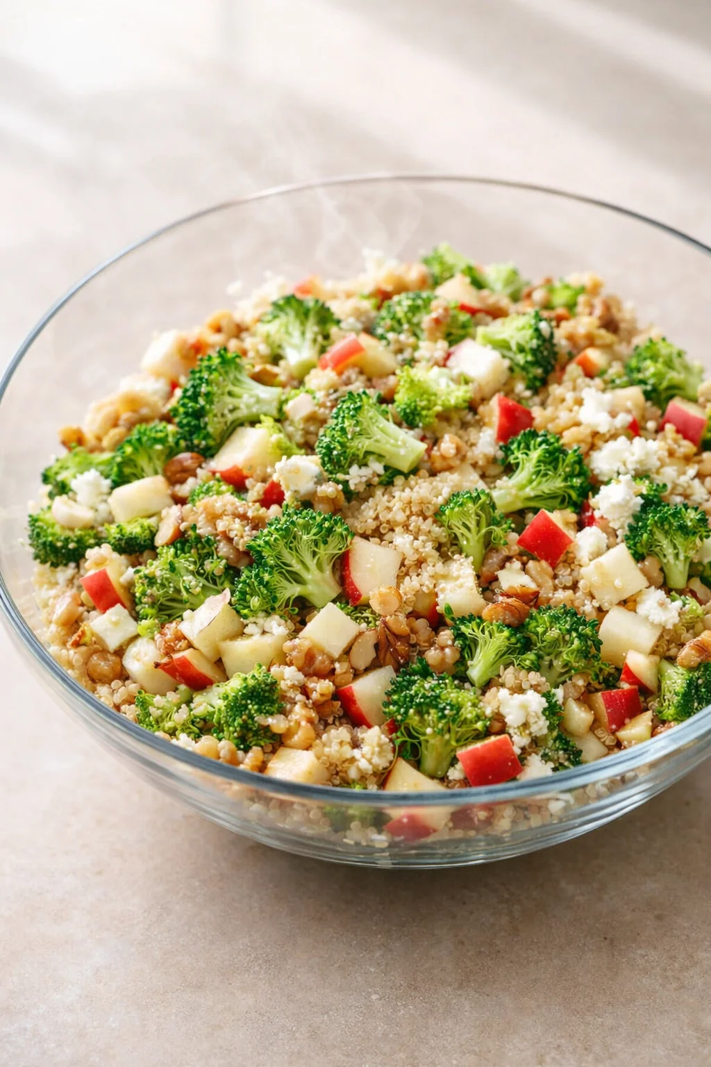 Final plated Broccoli Apple Quinoa Salad served as a hero shot