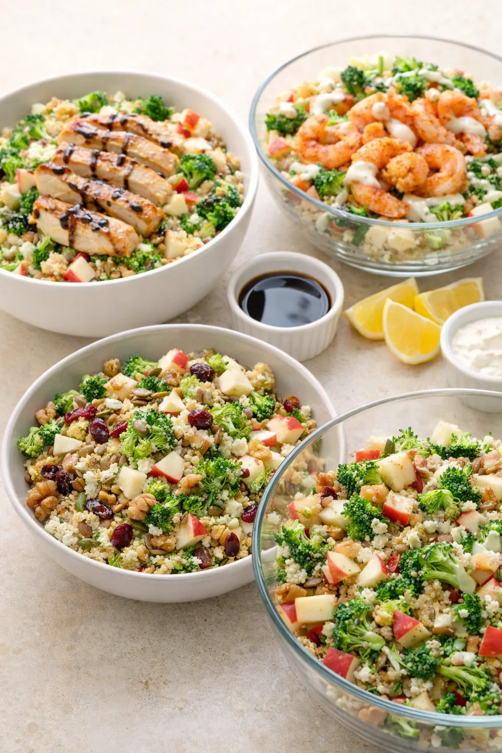 Variation ideas for Broccoli Apple Quinoa Salad shown in a styled layout