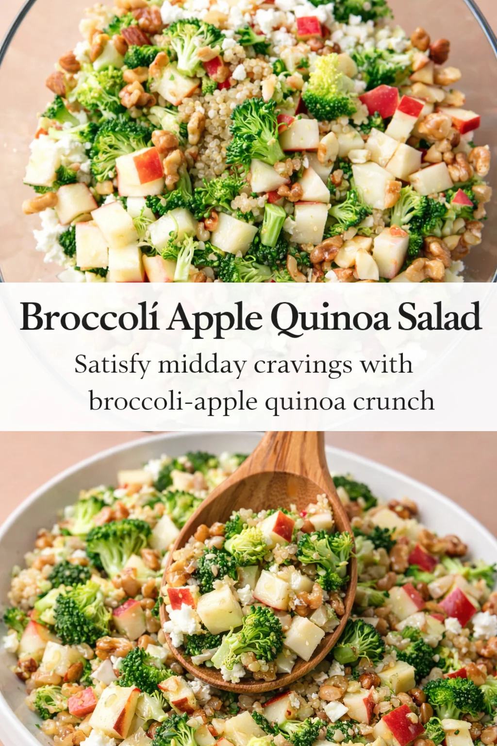 Pinterest-style image for Broccoli Apple Quinoa Salad with centered text overlay