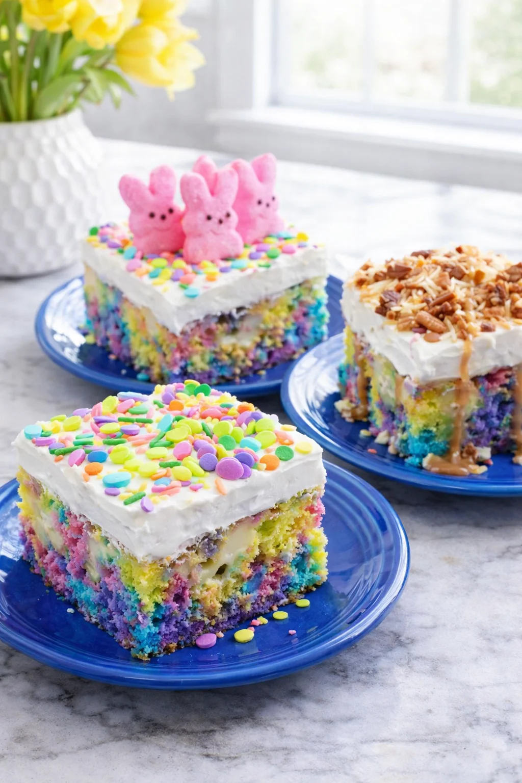 Variation ideas for Easter Poke Cake with Cheesecake Pudding (Easy Bunny Cake Recipe) shown in a styled layout