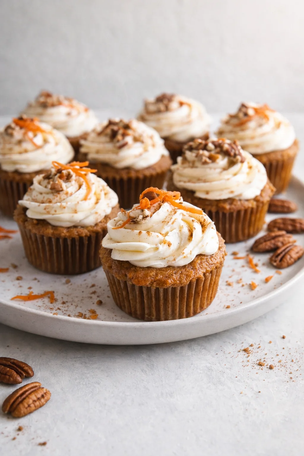 Final plated Easy Carrot Cake Cupcakes served as a hero shot