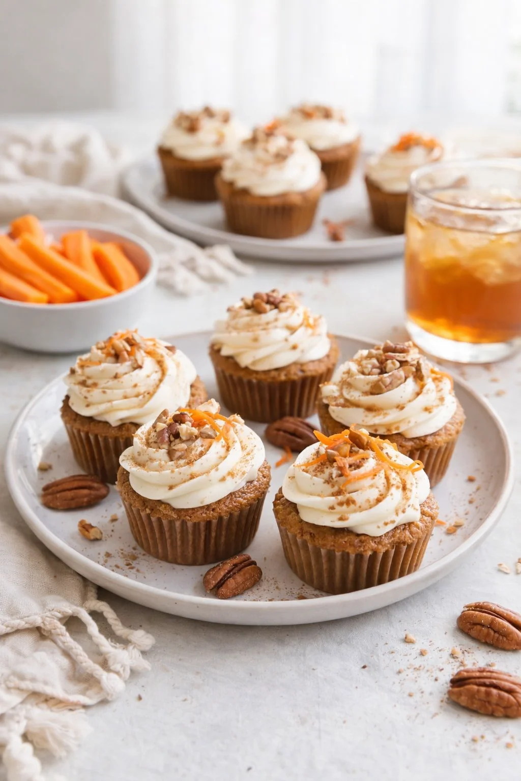 Alternative angle of Easy Carrot Cake Cupcakes served with a pairing
