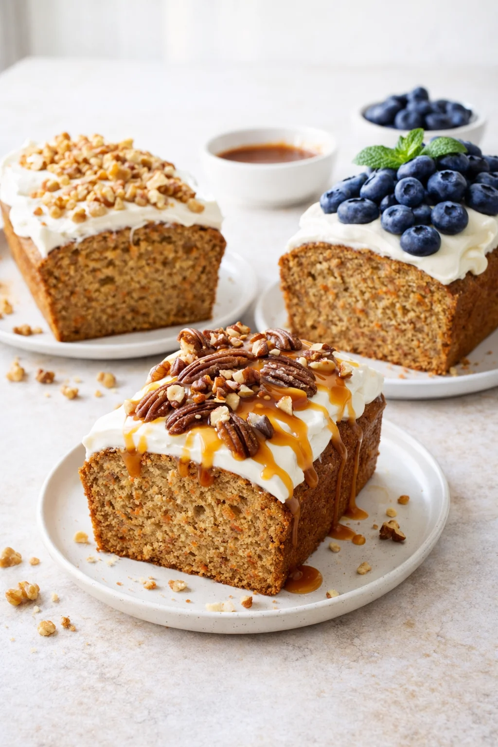 Variation ideas for Carrot Loaf Cake Recipe (with Cream Cheese Frosting!) - Savory Nothings shown in a styled layout