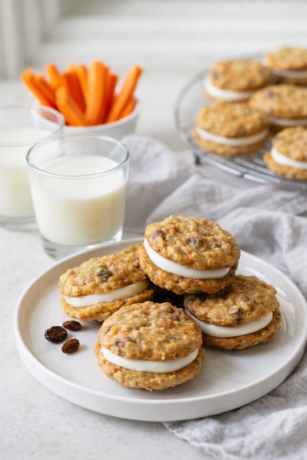Alternative angle of Carrot Cake CookiesRecipe - Bake. Eat. Repeat. served with a pairing
