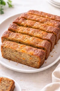 Final plated Carrot Banana Bread served as a hero shot