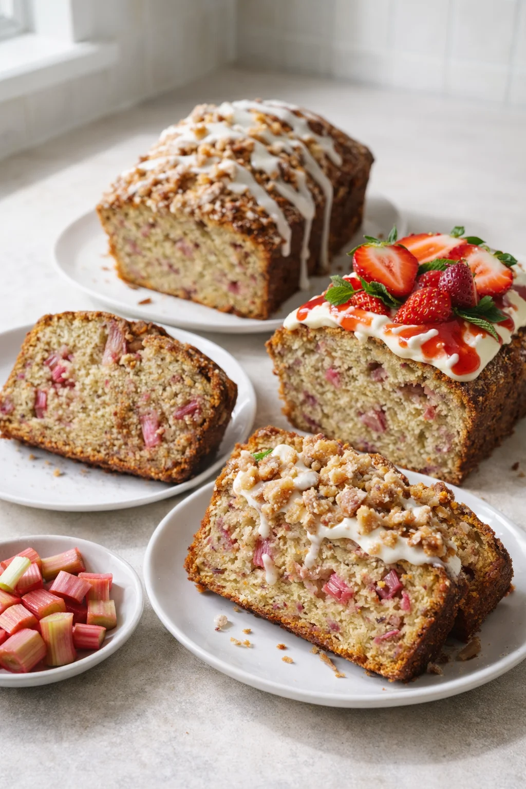 Variation ideas for Irresistible Rhubarb Bread shown in a styled layout