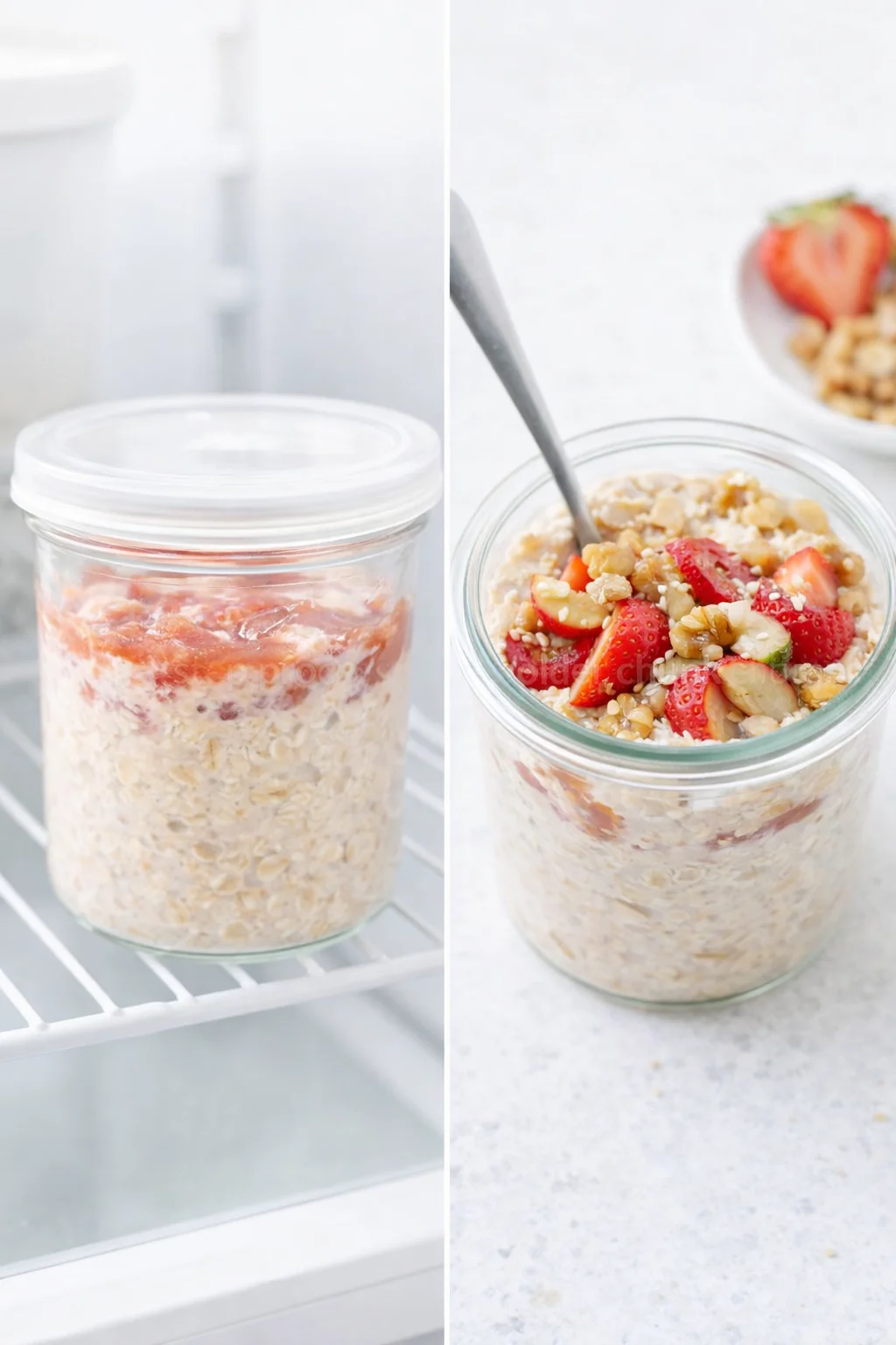 step-process-placeholder-5-6.png Sealed mason jar chilled in refrigerator, then opened and topped with fresh granola and fruit