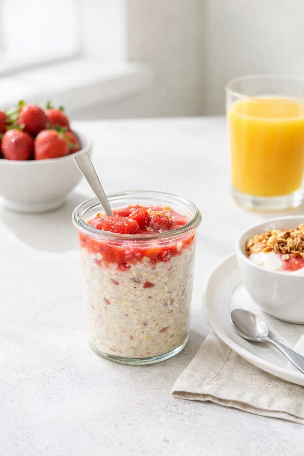 closing_final_dish-placeholder.png Alternative angle of Rhubarb Overnight Oats served with a pairing