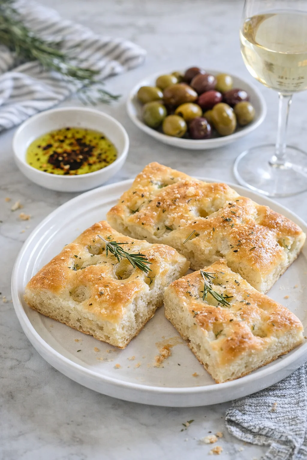 closing_final_dish-placeholder.png Alternative angle of Homemade Small Batch Focaccia served with a pairing
