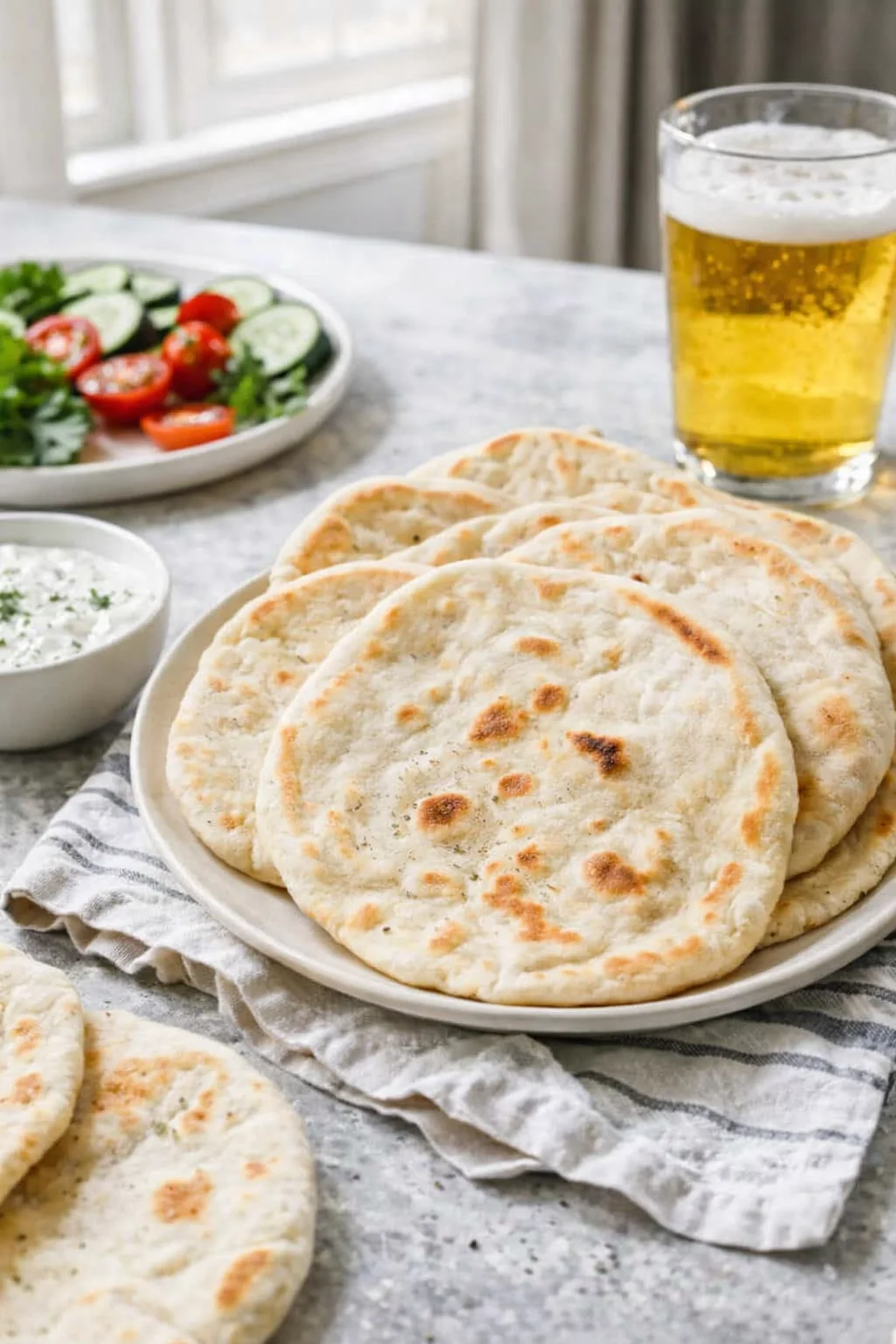 Alternative angle of Pita Bread served with a pairing