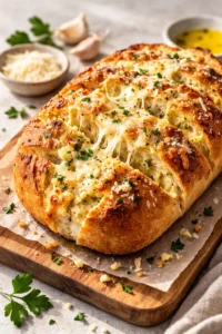 Final plated Parmesan Garlic Artisan Bread served as a hero shot