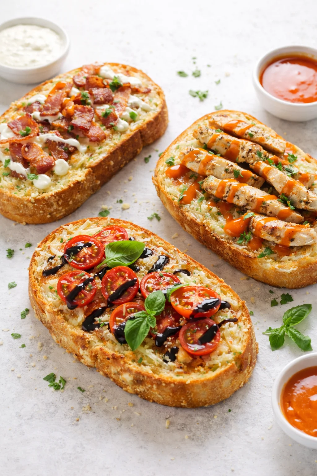 Variation ideas for Parmesan Garlic Artisan Bread shown in a styled layout