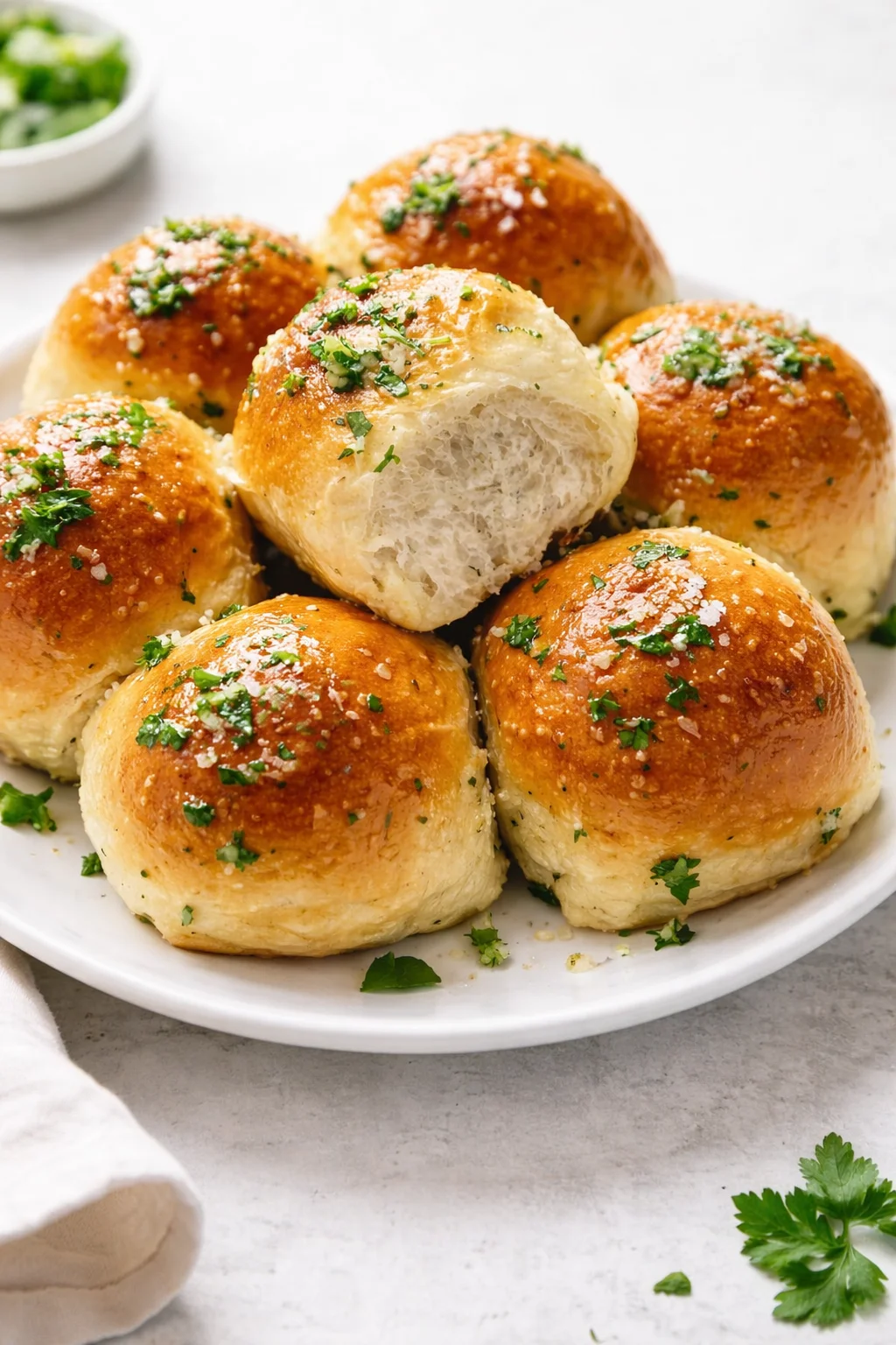 Final plated Garlic Bread Rolls served as a hero shot