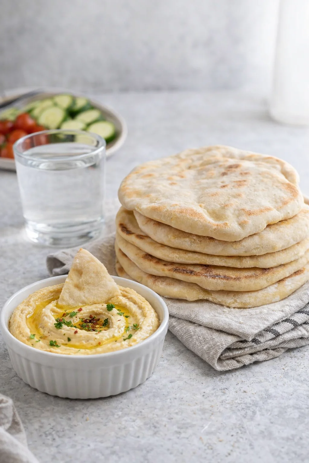 Alternative angle of Easy Homemade Pita Bread served with a pairing