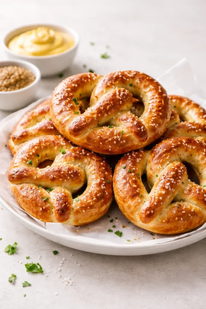 Final plated Homemade Soft Pretzels served as a hero shot