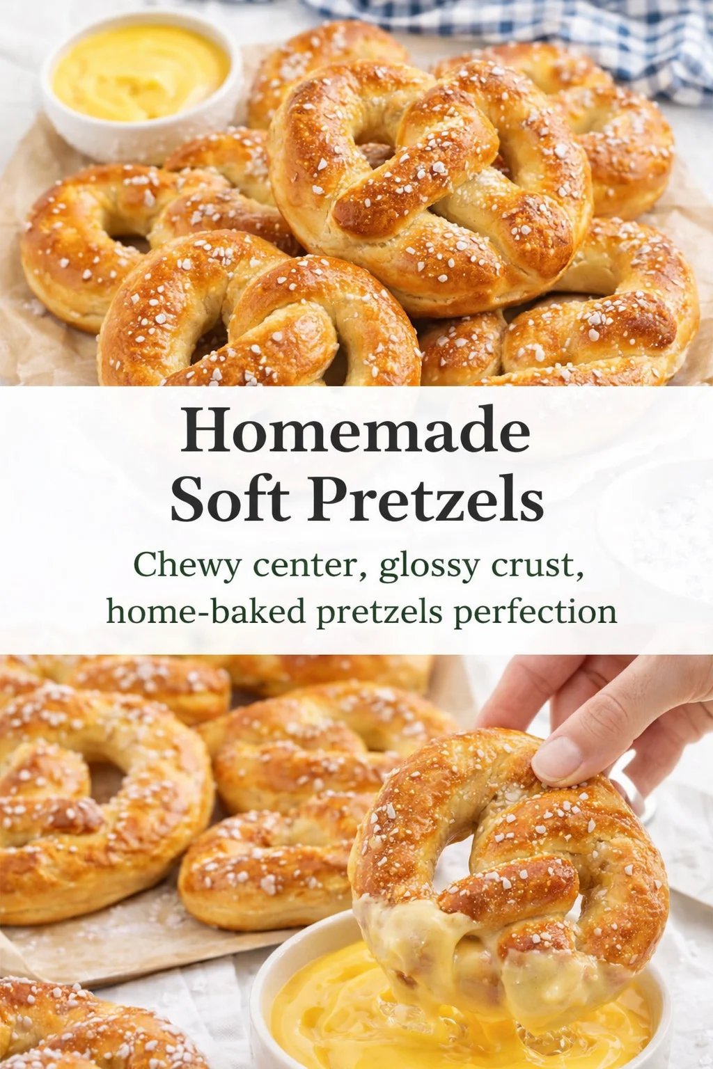 Pinterest-style image for Homemade Soft Pretzels with centered text overlay