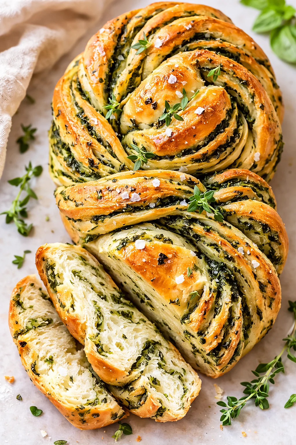 Final plated Swirled Garlic Herb Bread. served as a hero shot