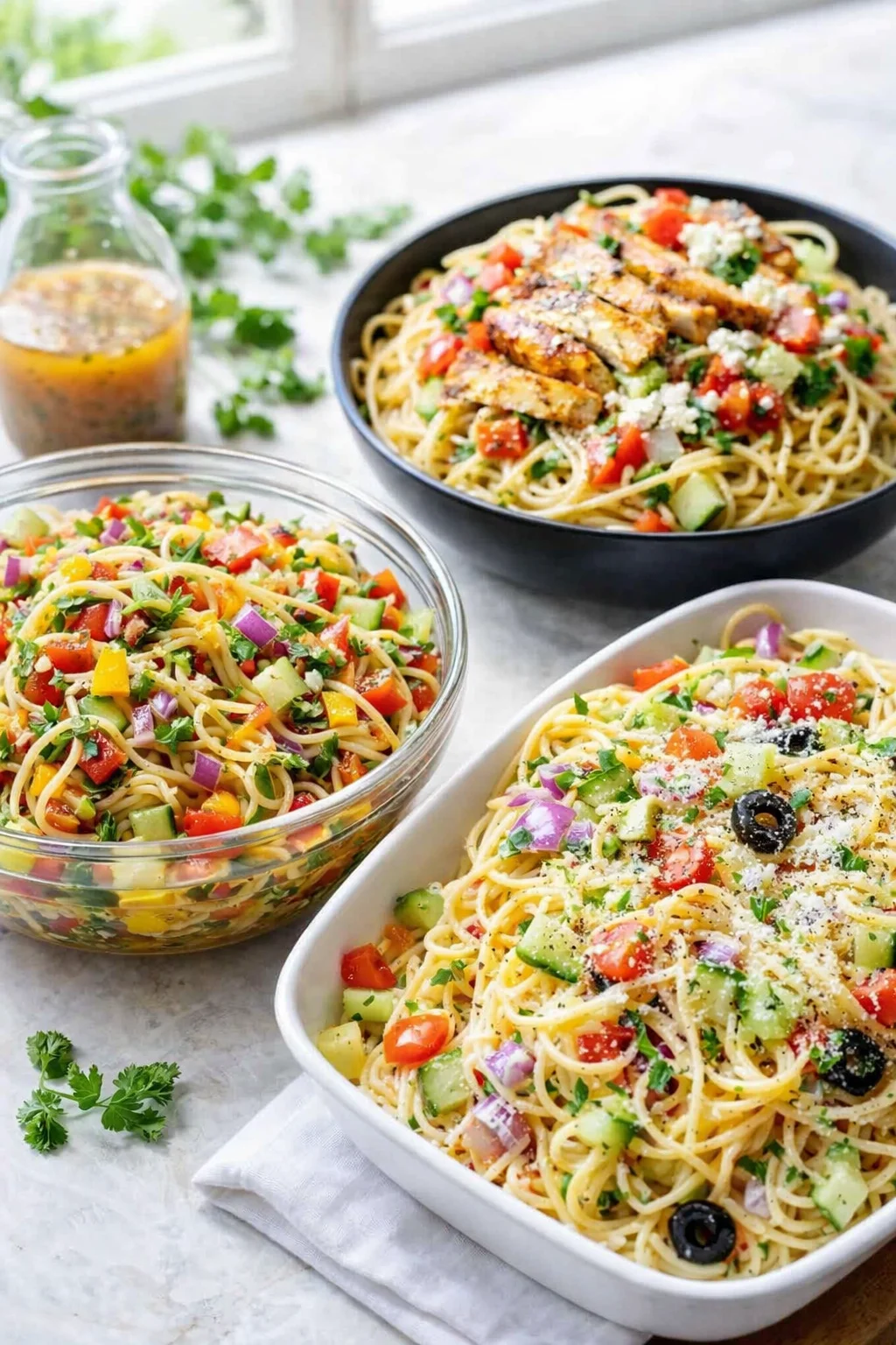 Variation ideas for Quick Spaghetti Salad With Italian Dressing - MushroomSalus shown in a styled layout