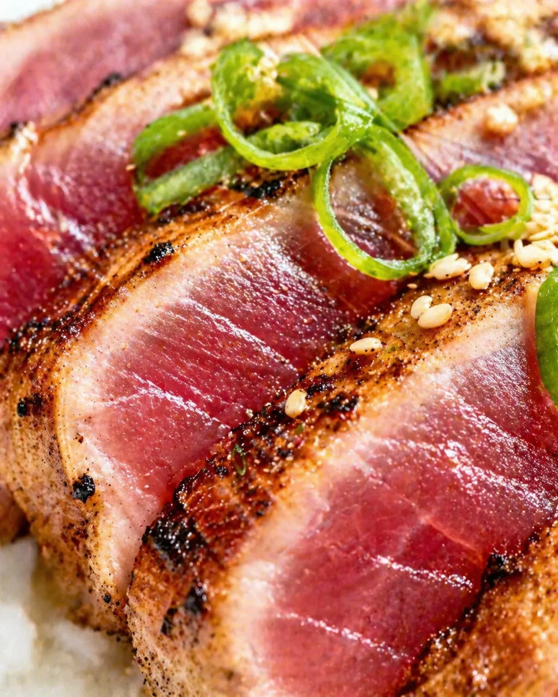 Tight detail shot of Savory Ahi Tuna Recipe | Air Fryer Tuna Steak with Bold Flavor highlighting texture