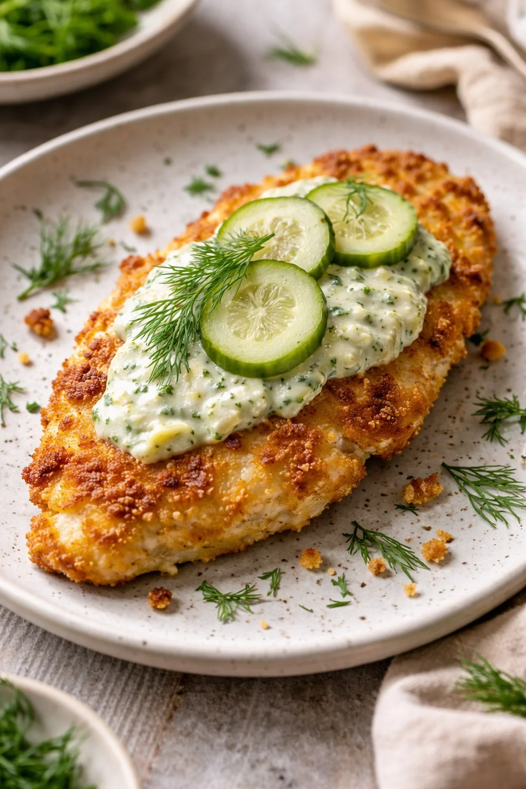 variations-placeholder.png Single plated variation of The Best Crispy Dill Pickle Parmesan Chicken shown in a natural kitchen scene