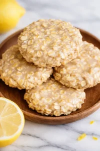 Final plated Lemon Oatmeal No-Bake Cookies served as a hero shot