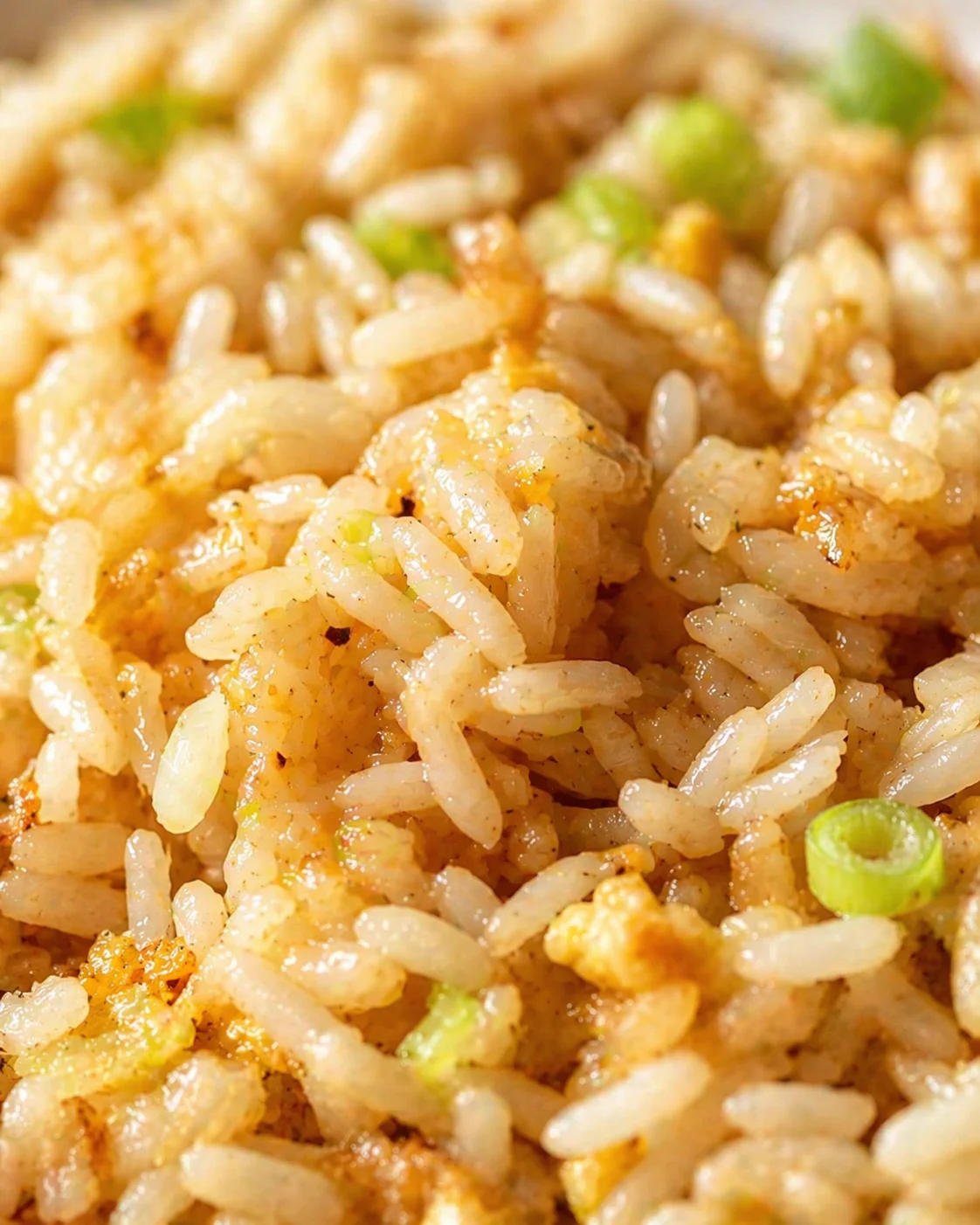 Tight detail shot of Easy Garlic Fried Rice highlighting texture