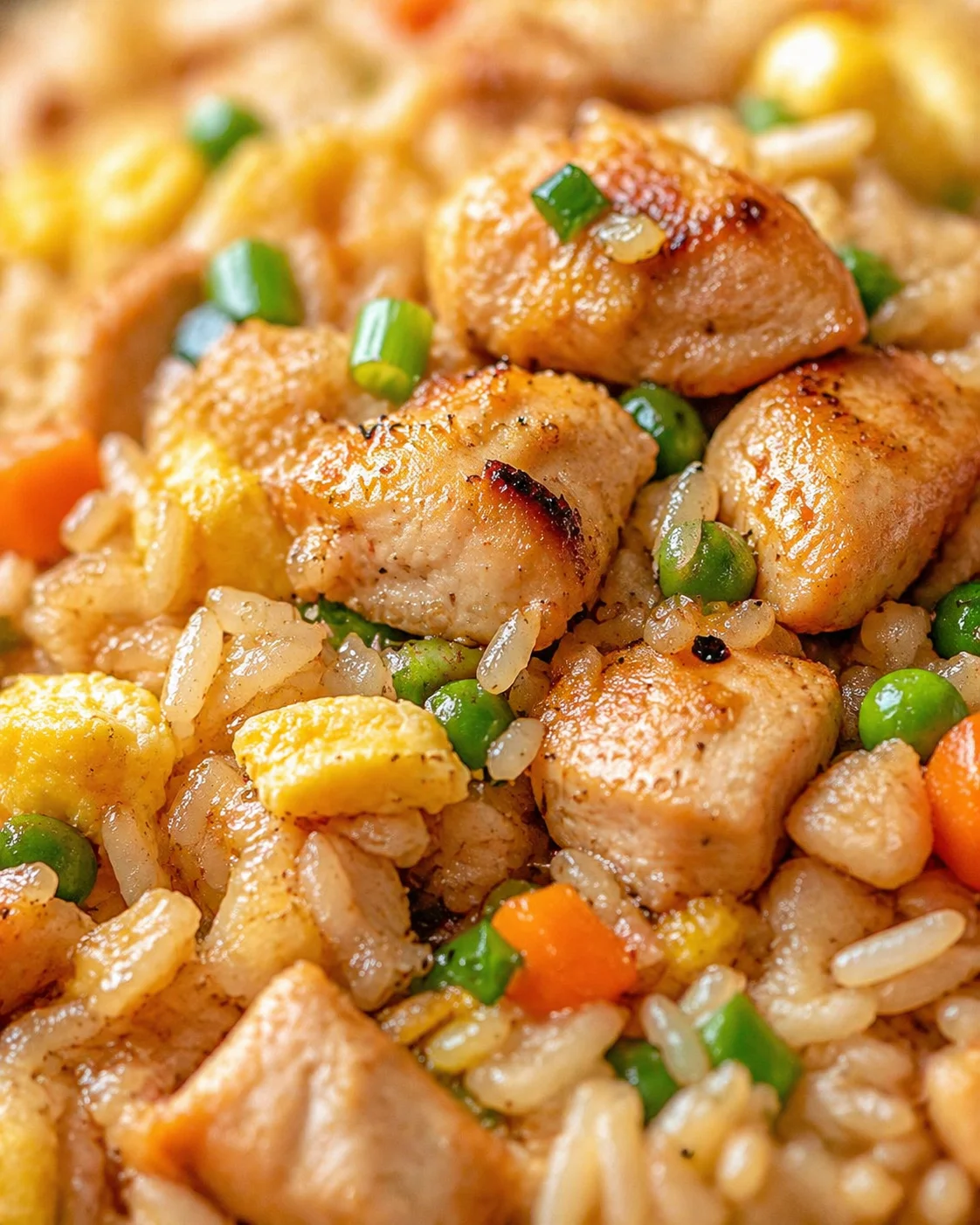 Tight detail shot of Chicken Fried Rice highlighting texture