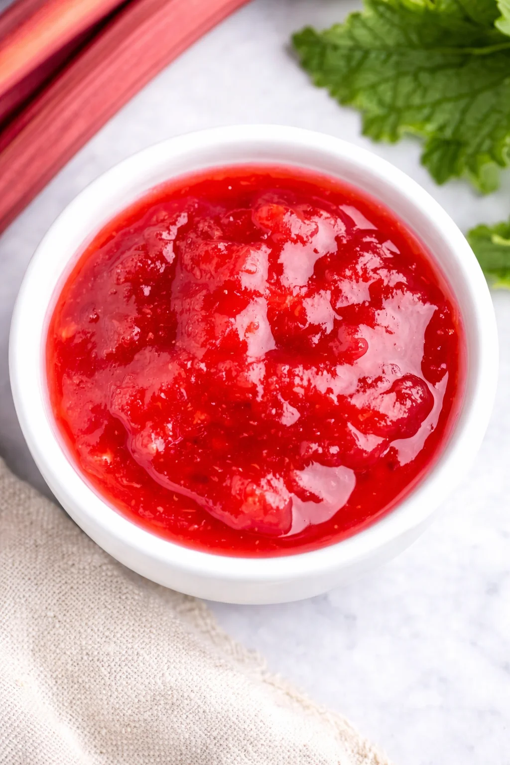 Thickening rhubarb jam bubbling in saucepan as spoon tests set, then being ladled into jars.