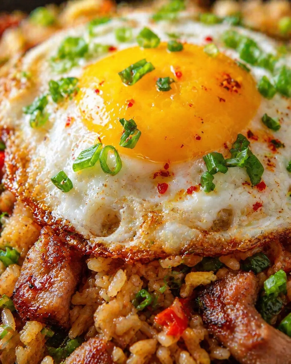 Tight detail shot of Transform Day-old Rice Into Delicious Pork Fried Rice Tonight! highlighting texture