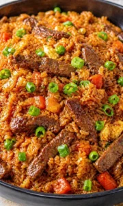 Final plated Beef Fried Rice served as a hero shot