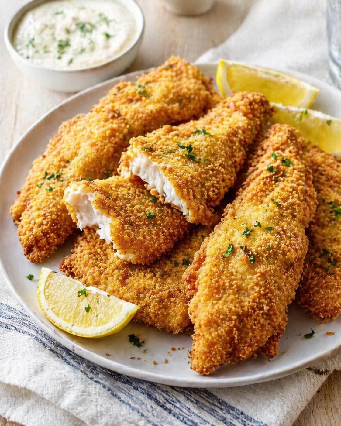 Single plated variation of Southern Fried Catfish for 4 Servings - Food Revealer shown in a natural kitchen scene