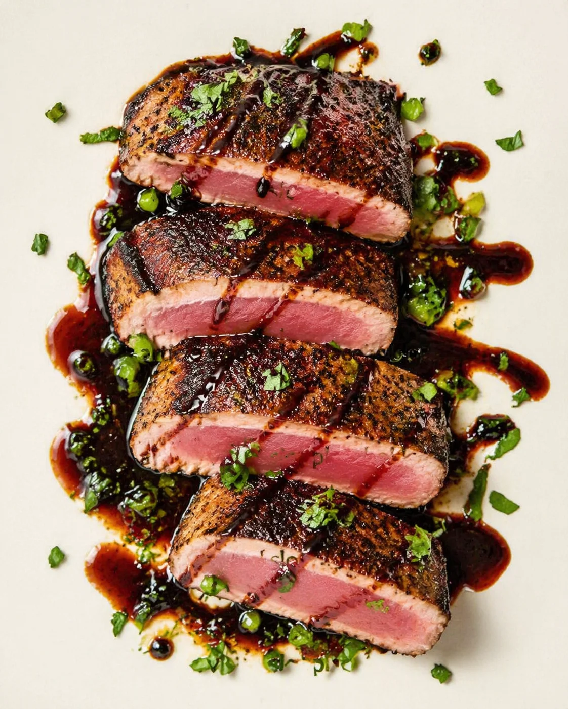 Straight-down overhead view of Blackened Balsamic Tuna Steaks | Cooking Inspirations
