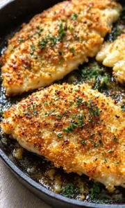 Golden breadcrumb-crusted fish fillets in a skillet, sprinkled with parsley